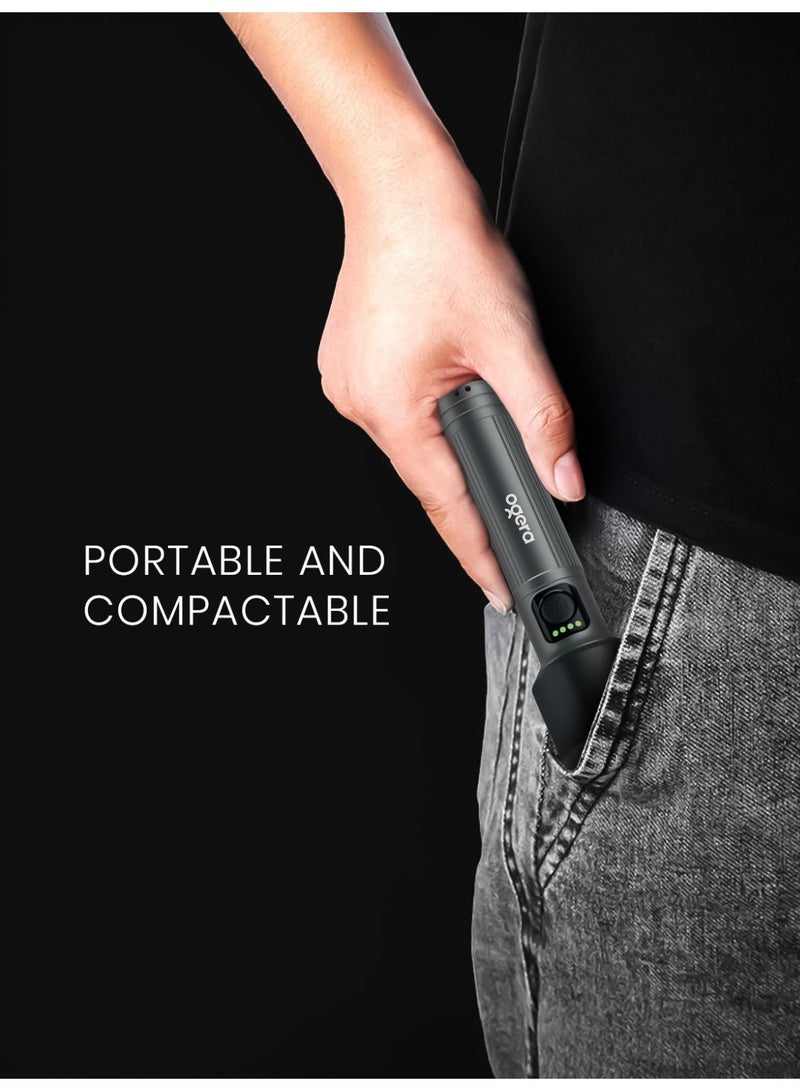 أوجيرا كشاف LED قابل لإعادة الشحن | إضاءة ليزر عالية القدرة 35 واط | سطوع 2000 لومن | مدى إضاءة طويل 3000 متر | شحن USB Type-C | مقاوم للماء IPX5 | خاصية الزوم ووضع SOS للطوارئ | أسود - Image 2